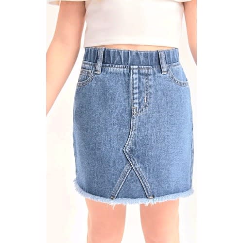 Girls Elastic Waist Raw Hem Denim Jeans Skirt - Blue (size Runs Big)