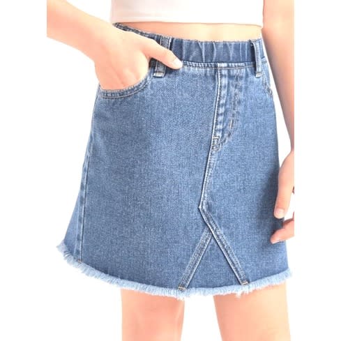Girls Elastic Waist Raw Hem Denim Jeans Skirt - Blue (size Runs Big)