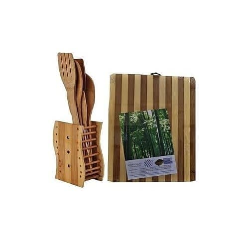 Wooden Cutting Board + 6Pcs Wooden Kitchen Spoon Set