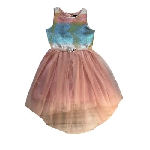 Ombre Metallics Shimmer & Shine Sleeveless Fit & Flare Hi Lo Dress