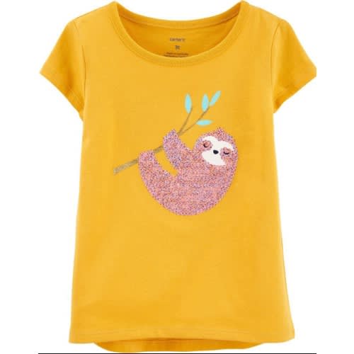 Flip Sequin Cold Shoulder Koala - Graphic Top - Mustard Yellow