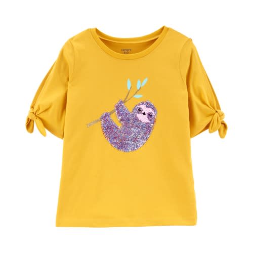 Flip Sequin Cold Shoulder Koala - Graphic Top - Mustard Yellow