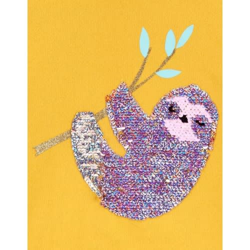 Flip Sequin Cold Shoulder Koala - Graphic Top - Mustard Yellow