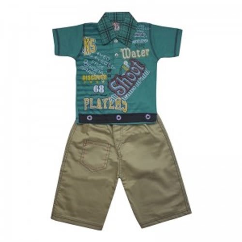 Boys Short Sleeve Checked Collar T-Shirt With Chinos Short
