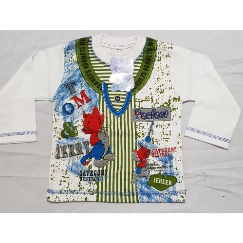 Boys Long Sleeve Round Neck T-Shirt With Jeans Trouser - Green & Blue