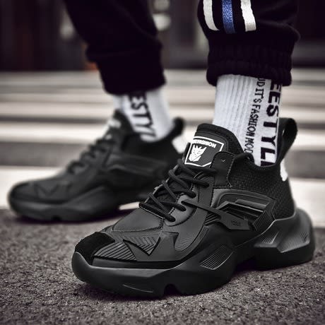 Light Weight Thick Soled Sneakers-Black