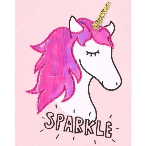 Girls Glitter Sparkle Unicorn Graphic Top- Pink