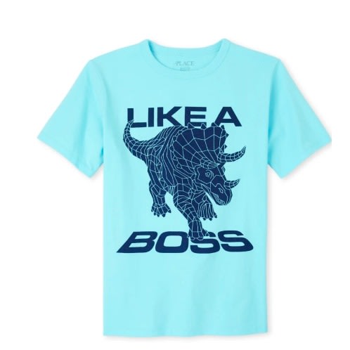 Boys Triceratops Dino Boss Graphic T-Shirt - Blue