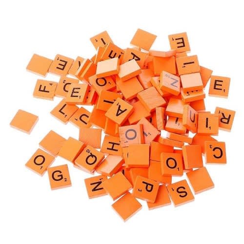 100 Pcs Wooden Craft Letters Tiles Alphabets Scrabble Letters - Orange