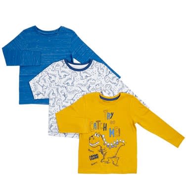 Toddler Dinosaur Long Sleeve Top - Pack Of 3