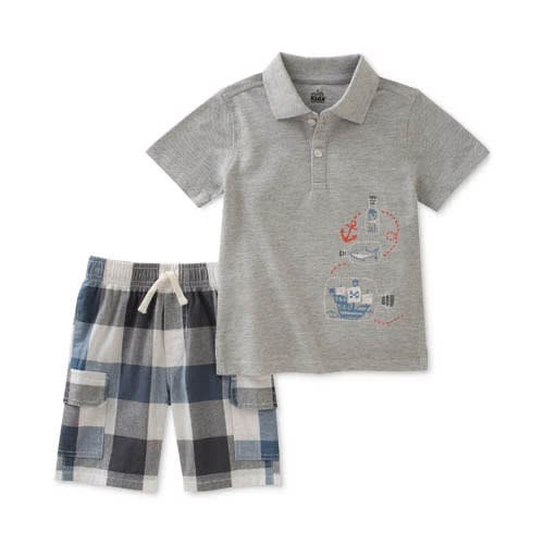 Boys' 2 Pieces Polo Shorts Set, Gray