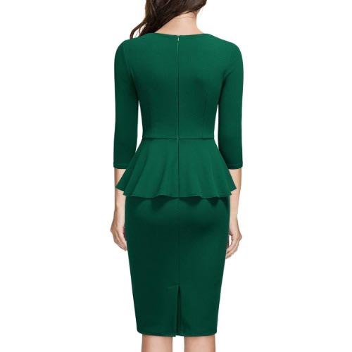 Front Zipper Peplum Dress - Green