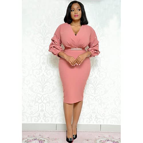 Ladies Beaded Dress - Peach