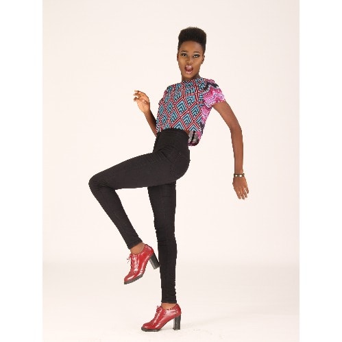 Short Sleeved Crop Top – Pink and Blue Print