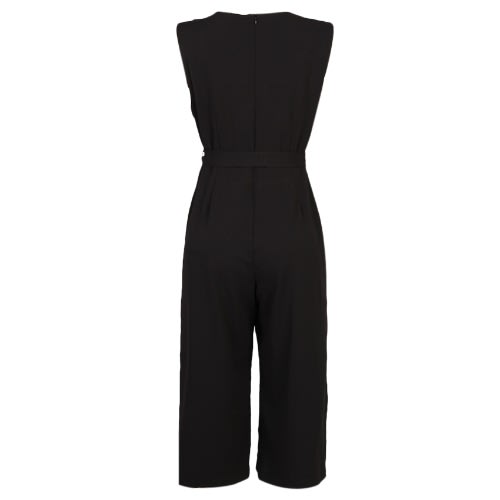 Vneck Culotte Sleeveless Jumpsuit - Black