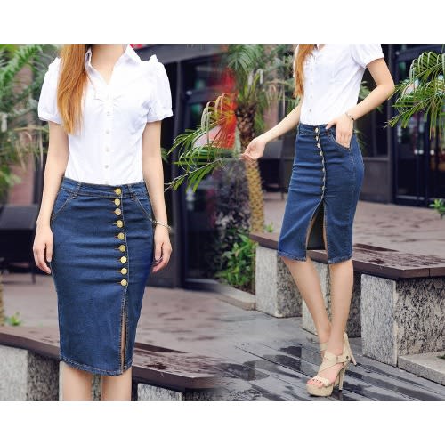 Button Down Denim Jeans Skirt