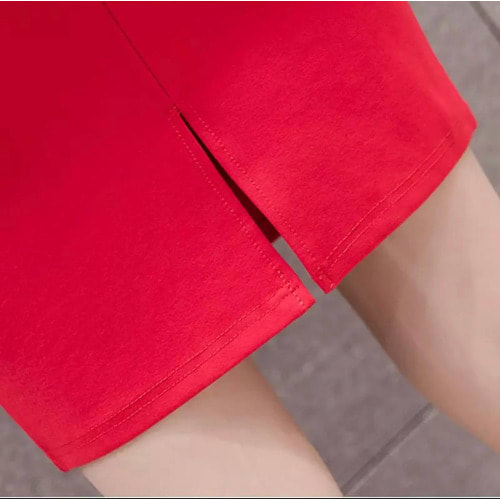 High Waist Straight Pencil Skirt - Red