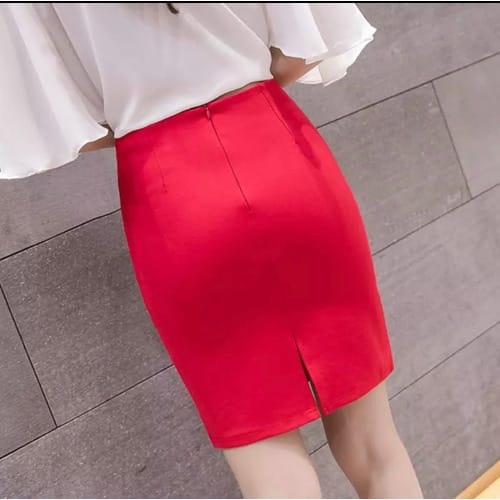 High Waist Straight Pencil Skirt - Red