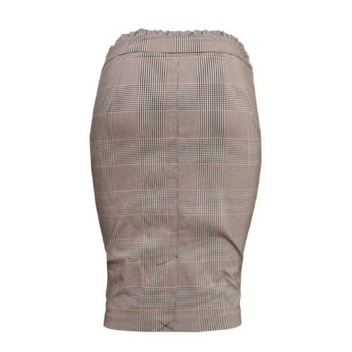 Ruffle & Button Check Pencil Skirt- Mustard Highlights