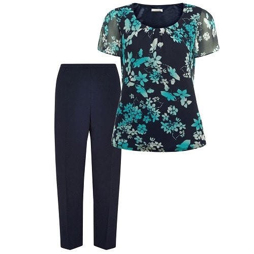 Butterfly Floral Top & Slim Leg Designer Trouser Suit
