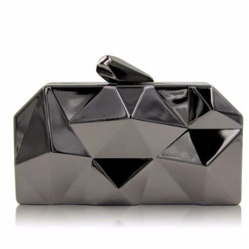 Metallic Clutch Purse - Black - 6 X 4 Inches