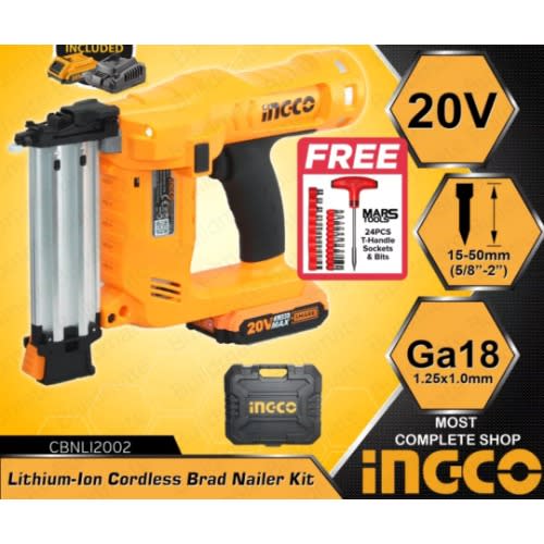 Li-ion Cordless Brad Nailer Kit - 20v With 2 X Battery And Charger