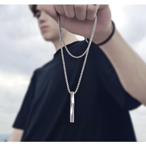 Men's Vintage Geometry Strip Necklace - Silver - 60cm