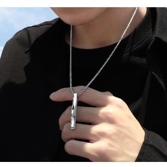 Men's Vintage Geometry Strip Necklace - Silver - 60cm