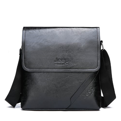 Jeep Leather Casual Crossbody Messenger Bag - Black