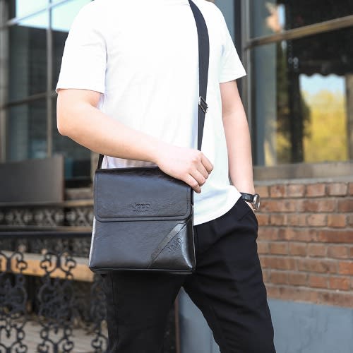 Jeep Leather Casual Crossbody Messenger Bag - Black