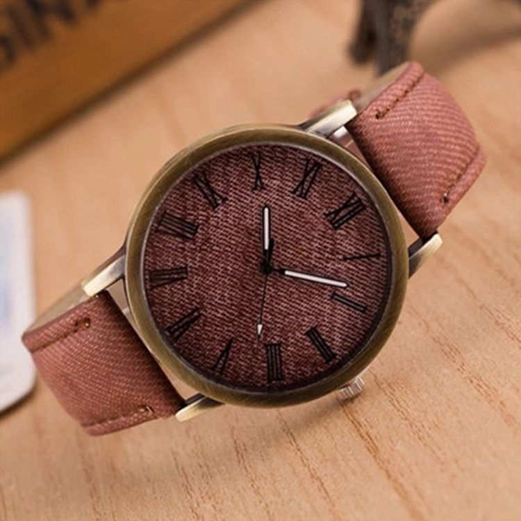 Denim Design Leather Strap Quartz Watches(Brown)