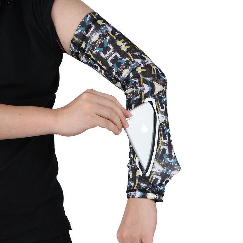Sports Multi-Functional Sun Protection Ice Sleeve Cycling Mobile Phone Arm Sleeve Arm Guard Seamless Zipper Pocket Bicycle Oversleeve New