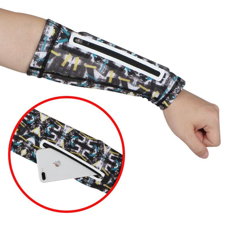 Sports Multi-Functional Sun Protection Ice Sleeve Cycling Mobile Phone Arm Sleeve Arm Guard Seamless Zipper Pocket Bicycle Oversleeve New