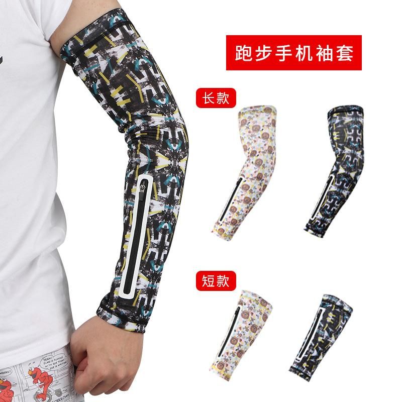 Sports Multi-Functional Sun Protection Ice Sleeve Cycling Mobile Phone Arm Sleeve Arm Guard Seamless Zipper Pocket Bicycle Oversleeve New