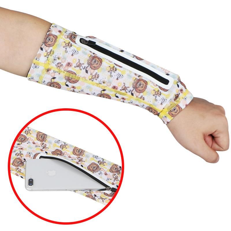 Sports Multi-Functional Sun Protection Ice Sleeve Cycling Mobile Phone Arm Sleeve Arm Guard Seamless Zipper Pocket Bicycle Oversleeve New