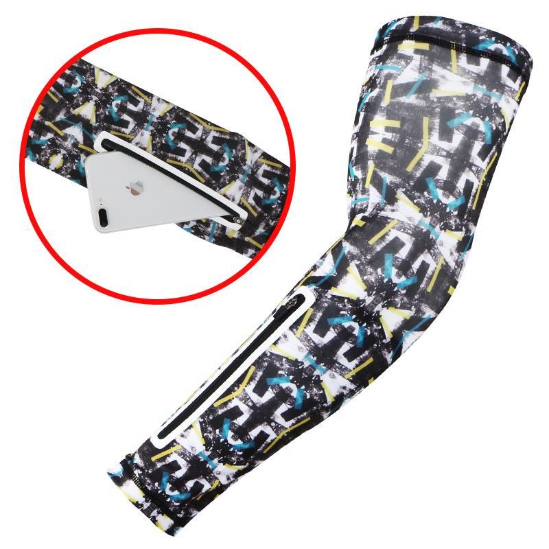 Sports Multi-Functional Sun Protection Ice Sleeve Cycling Mobile Phone Arm Sleeve Arm Guard Seamless Zipper Pocket Bicycle Oversleeve New
