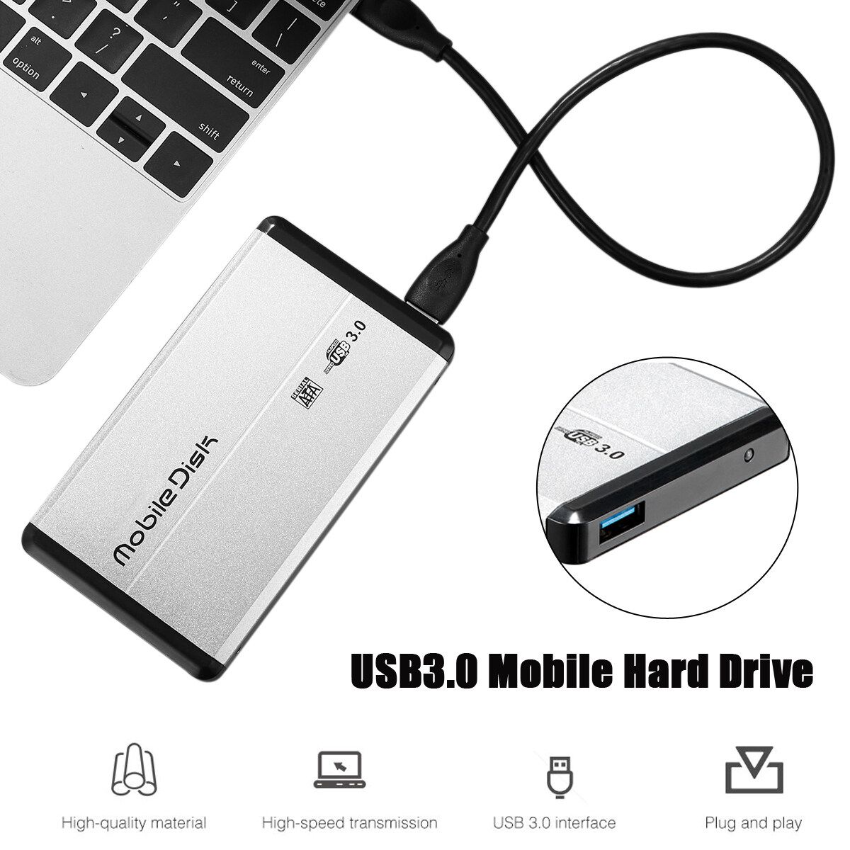 500GB/1TB/2TB USB3.0 Mobile Hard Drive Silver 5400RPM High-speed Transmission Hard Disk 500G
