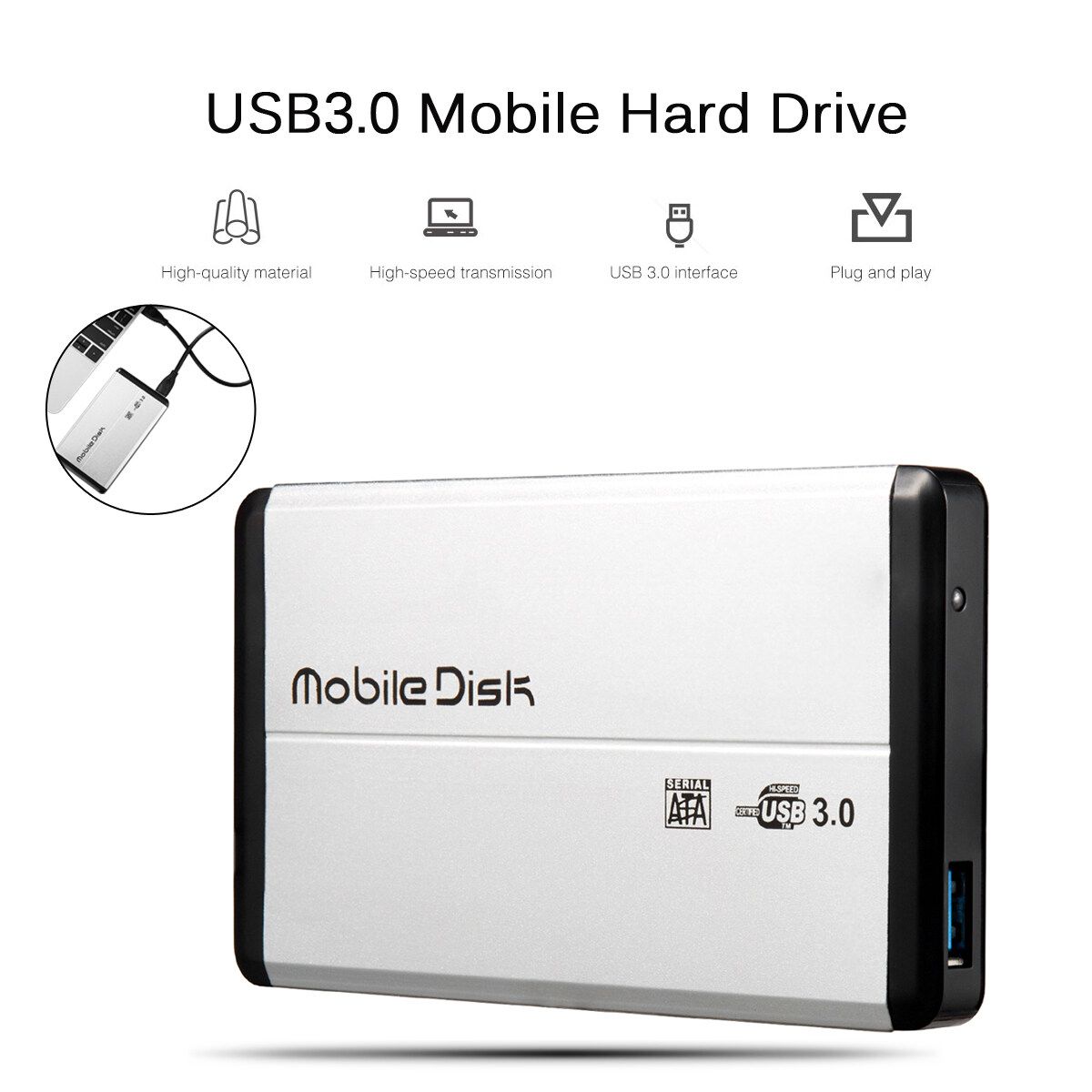 500GB/1TB/2TB USB3.0 Mobile Hard Drive Silver 5400RPM High-speed Transmission Hard Disk 500G