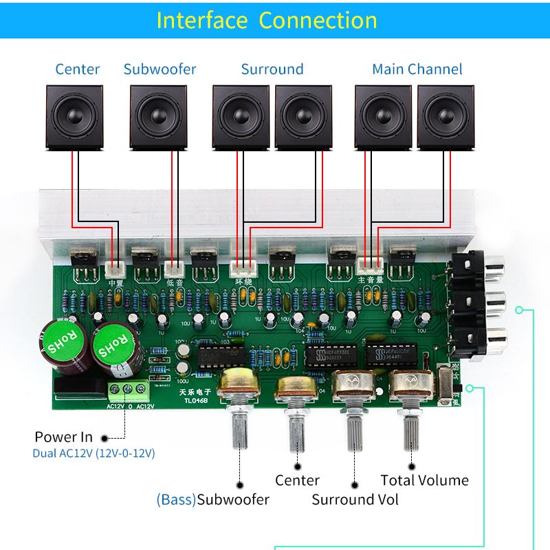 TDA2030 5.1 Channel  Audio Amplifier Board 6*18W 6 Channels Surround Center Subwoofer Power Amplifiers For Home Theater