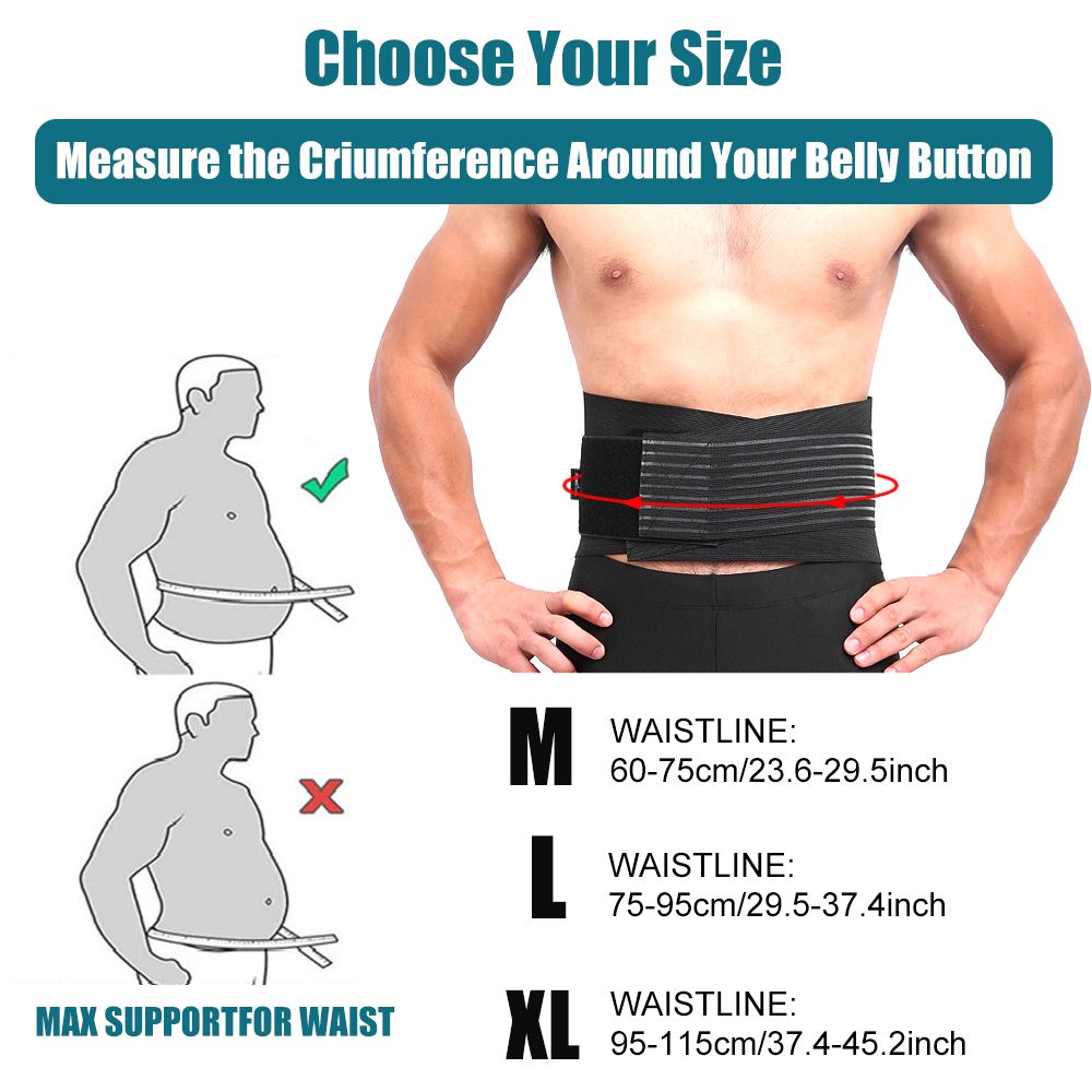 (Black)Lower Back Support Belt With 6 Stays,Adjustable Lumbar Support Belt For Sciatica,Scolio JIN
