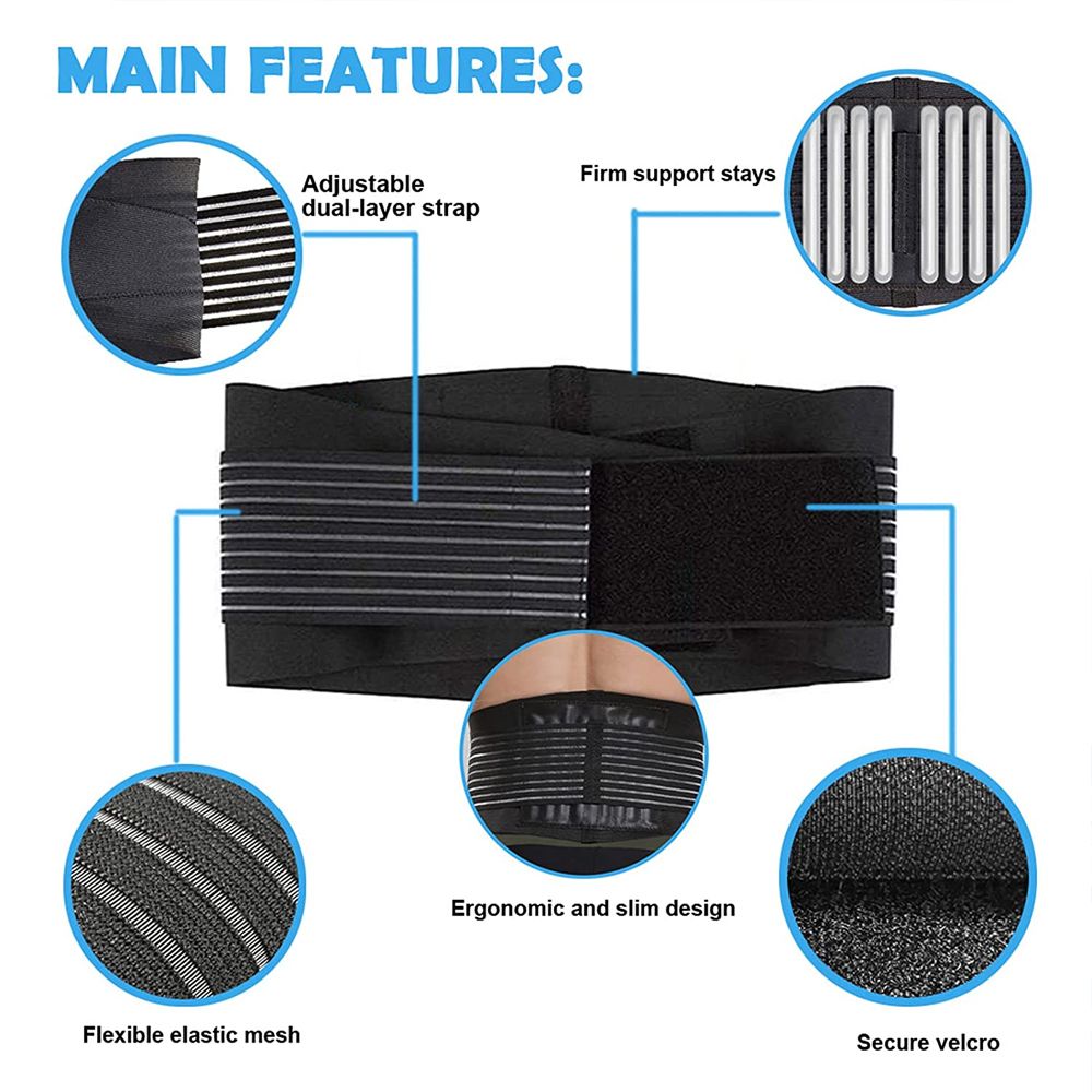 (Black)Lower Back Support Belt With 6 Stays,Adjustable Lumbar Support Belt For Sciatica,Scolio JIN