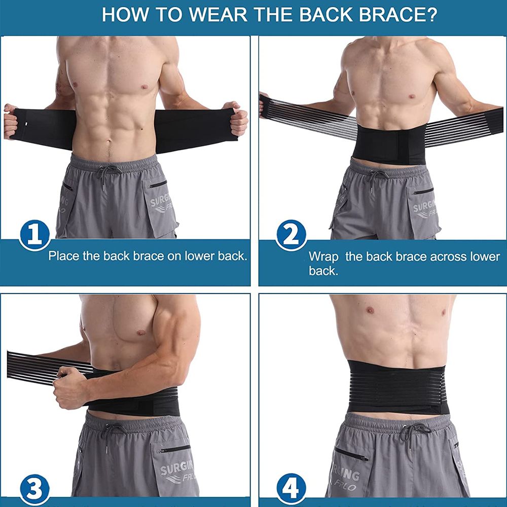 (Black)Lower Back Support Belt With 6 Stays,Adjustable Lumbar Support Belt For Sciatica,Scolio JIN