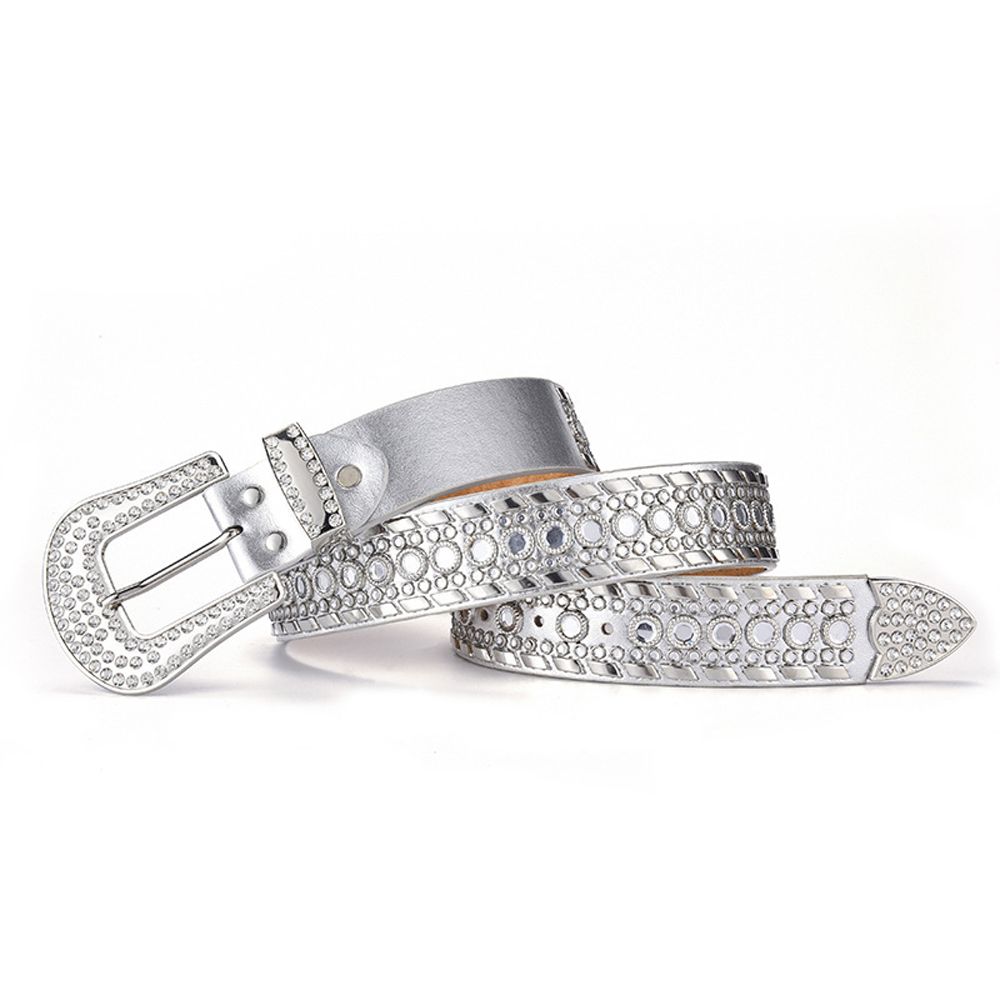 Luxury Rhinestone Belt Women Vintage Western Crystal Studded Belt-Silver