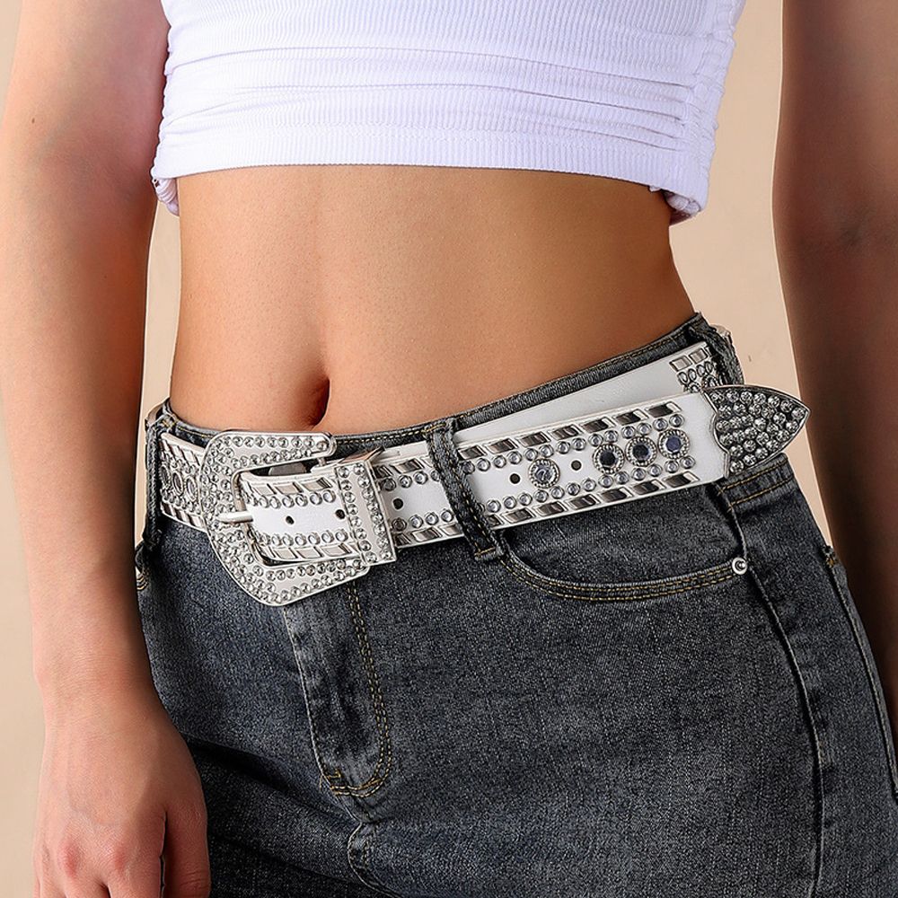 Luxury Rhinestone Belt Women Vintage Western Crystal Studded Belt-Silver