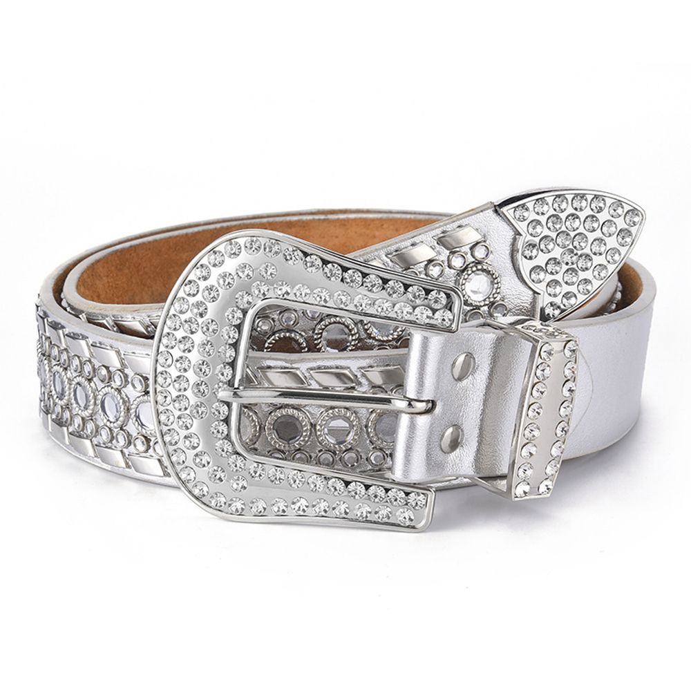 Luxury Rhinestone Belt Women Vintage Western Crystal Studded Belt-Silver