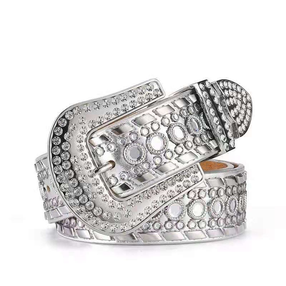 Luxury Rhinestone Belt Women Vintage Western Crystal Studded Belt-Silver