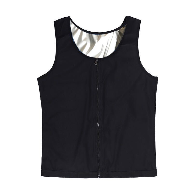 Men Sauna Shaper Vest Thermo Sweat Shapewear Tank Top Slimming Vest Waist Trainer Gym Fitness Workout Zipper Shirt Fat Burning(#inner Silver)