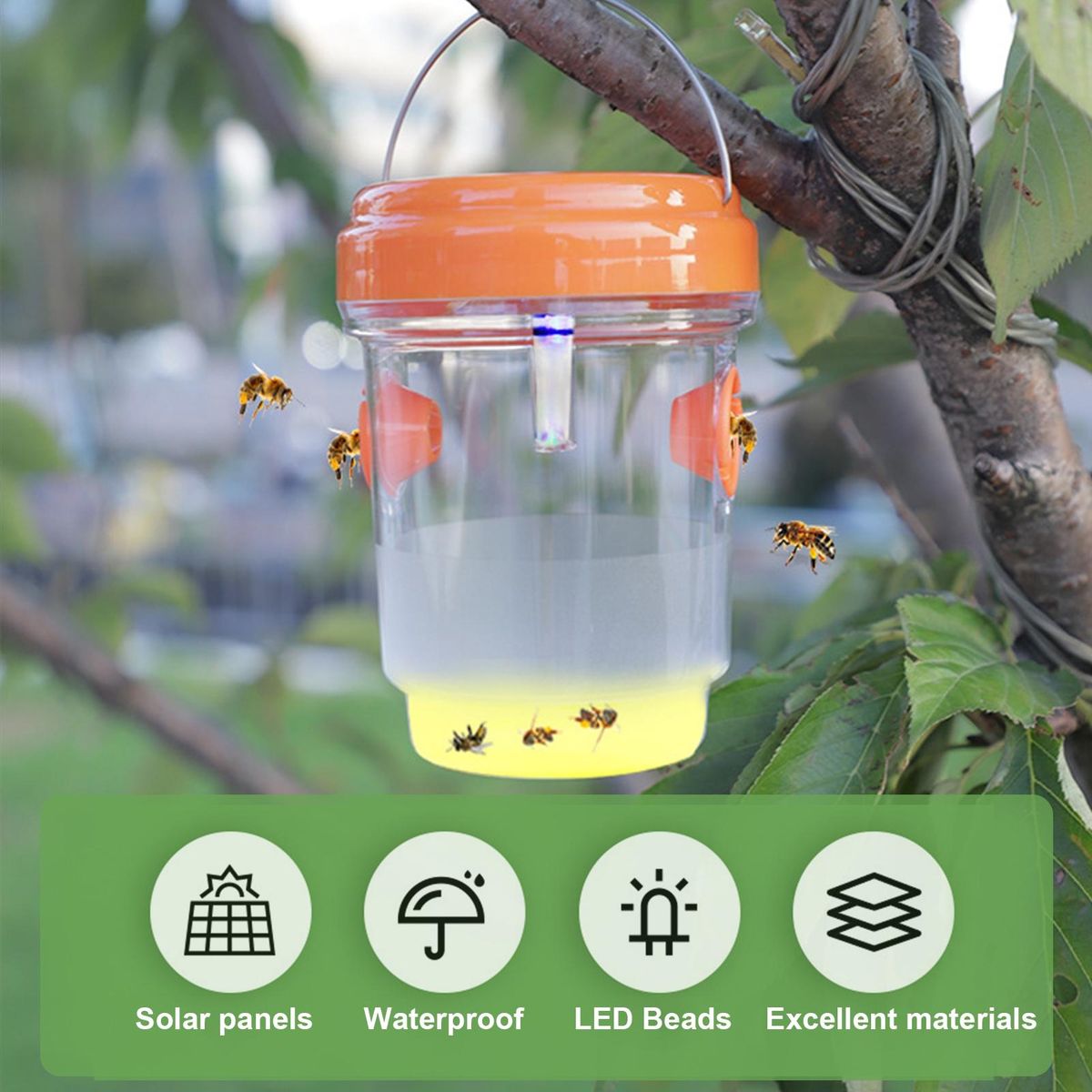 Bee Bait Trap Solar-powered Orchard Farm Bee Trap Orange