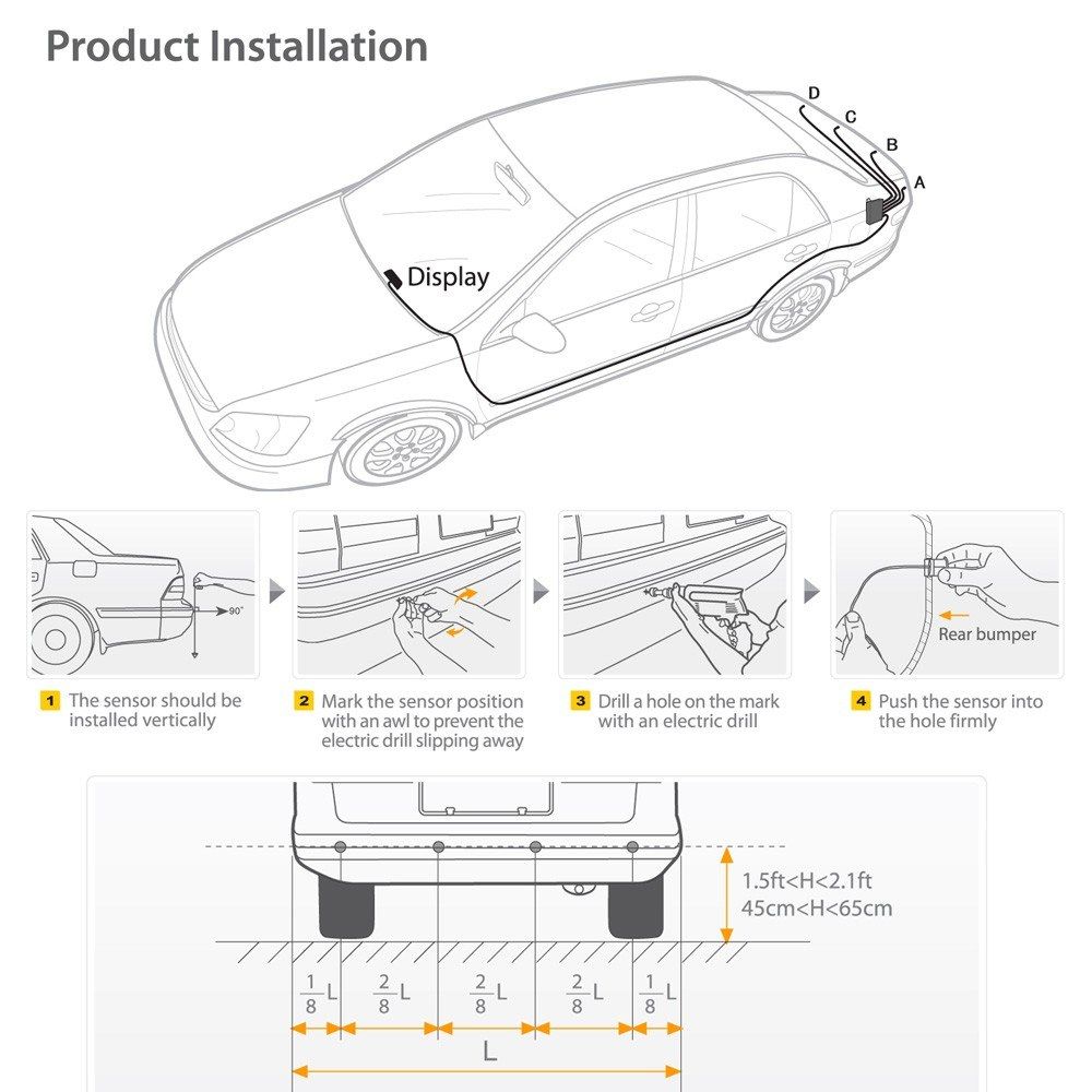 Car Reverse Backup Radar System Parking Sensors 6 Sensors