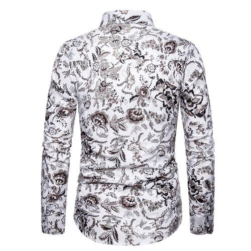 Men's Casual Floral Shirt Long Sleeve Wedding - White